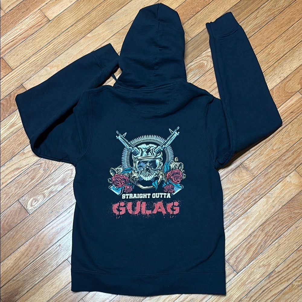 Port and Company Black Straight Out of Gulag Zip Up Hoodie Sweatshirt